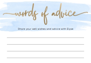 WAT-BLU-10-B192 - WATERCOLOUR BLUE - GOLD FOIL - WORDS OF ADVICE CARD - 3.5" x 5": WAT-BLU-10-B598 - WATERCOLOUR BLUE - GOLD - BABY SHOWER GAMES BUNDLE
