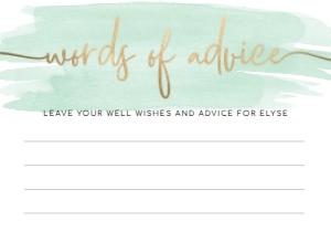 WAT-GRE-10-B192 - WATERCOLOUR GREEN - GOLD FOIL -  WORDS OF ADVICE CARDS - 3.5" x 5": WAT-GRE-10-B598 - WATERCOLOUR GREEN - GOLD - BABY SHOWER GAMES BUNDLE