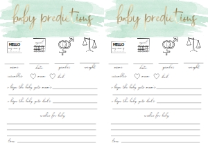 WAT-GRE-10-B400 - WATERCOLOUR GREEN - GOLD FOIL - BABY PREDICTIONS GAME - LETTER: WAT-GRE-10-B598 - WATERCOLOUR GREEN - GOLD - BABY SHOWER GAMES BUNDLE