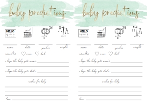 WAT-GRE-10-B400 - WATERCOLOUR GREEN - GOLD FOIL - BABY PREDICTIONS GAME - A4: WAT-GRE-10-B598 - WATERCOLOUR GREEN - GOLD - BABY SHOWER GAMES BUNDLE