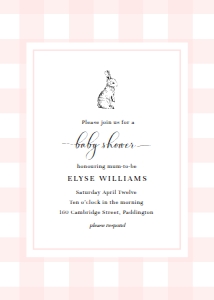 GIN-PNK-1-B432 - GINGHAM - PINK - BUNNY BABY SHOWER INVITATION - 5" x 7": GIN-PNK-1-B2237 - GINGHAM - PINK BUNNY - BABY SHOWER INVITATION SUITE