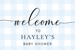 GIN-BLU-3-B011-GINGHAM BLUE - WELCOME SIGN - LANDSCAPE - 24" x 36": GIN-BLU-3-B011-GINGHAM BLUE - WELCOME SIGN