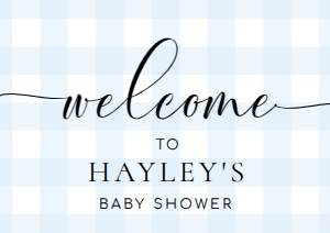 GIN-BLU-3-B011-GINGHAM BLUE - WELCOME SIGN - LANDSCAPE - A1: GIN-BLU-3-B011-GINGHAM BLUE - WELCOME SIGN