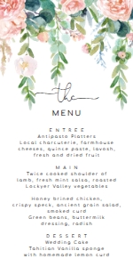 AFB-WHT-12-B496 - AFTERNOON BLOOMS - WHITE - MENU - 4" x 8": AFB-WHT-12-B496 - AFTERNOON BLOOMS - WHITE - MENU