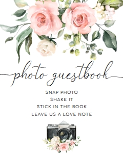 DAR-PNK-7-B522 - DARCY FLORAL - PINK - PHOTO GUEST BOOK SIGN - 8" x 10": DAR-PNK-7-B522 - DARCY FLORAL - PINK - PHOTO GUEST BOOK SIGN