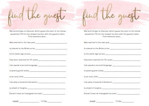 WAT-PNK-10-B589 - WATERCOLOUR PINK - GOLD FOIL - FIND THE GUEST GAME - LETTER: WAT-PNK-10-B593 - WATERCOLOUR PINK - GOLD FOIL - BRIDAL SHOWER GAMES BUNDLE