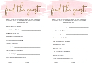 WAT-PNK-10-B589 - WATERCOLOUR PINK - GOLD FOIL - FIND THE GUEST GAME - A4: WAT-PNK-10-B593 - WATERCOLOUR PINK - GOLD FOIL - BRIDAL SHOWER GAMES BUNDLE