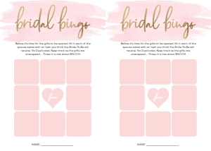 WAT-PNK-10-B592 - WATERCOLOUR PINK - GOLD FOIL - BRIDAL BINGO 9 SQUARE GAME - LETTER: WAT-PNK-10-B593 - WATERCOLOUR PINK - GOLD FOIL - BRIDAL SHOWER GAMES BUNDLE