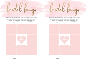 WAT-PNK-10-B592 - WATERCOLOUR PINK - GOLD FOIL - BRIDAL BINGO 9 SQUARE GAME - A4: WAT-PNK-10-B593 - WATERCOLOUR PINK - GOLD FOIL - BRIDAL SHOWER GAMES BUNDLE