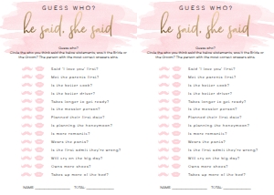 WAT-PNK-10-B590 - WATERCOLOUR PINK - GOLD FOIL - GUESS WHO GAME - LETTER: WAT-PNK-10-B593 - WATERCOLOUR PINK - GOLD FOIL - BRIDAL SHOWER GAMES BUNDLE