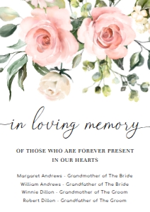 DAR-PNK-7-B605 - DARCY FLORAL - PINK - IN LOVING MEMORY SIGN - A3: DAR-PNK-7-B605 - DARCY FLORAL - PINK - IN LOVING MEMORY SIGN