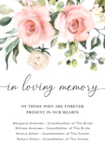 DAR-PNK-7-B605 - DARCY FLORAL - PINK - IN LOVING MEMORY SIGN - A4: DAR-PNK-7-B605 - DARCY FLORAL - PINK - IN LOVING MEMORY SIGN