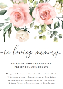 DAR-PNK-7-B605 - DARCY FLORAL - PINK - IN LOVING MEMORY SIGN - A5: DAR-PNK-7-B605 - DARCY FLORAL - PINK - IN LOVING MEMORY SIGN