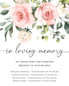 DAR-PNK-7-B605 - DARCY FLORAL - PINK - IN LOVING MEMORY SIGN - 8" x 10": DAR-PNK-7-B605 - DARCY FLORAL - PINK - IN LOVING MEMORY SIGN