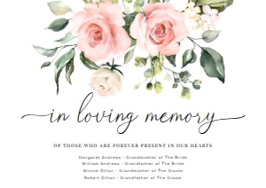 DAR-PNK-7-B605 - DARCY FLORAL - PINK - IN LOVING MEMORY SIGN - LANDSCAPE - A4: DAR-PNK-7-B605 - DARCY FLORAL - PINK - IN LOVING MEMORY SIGN