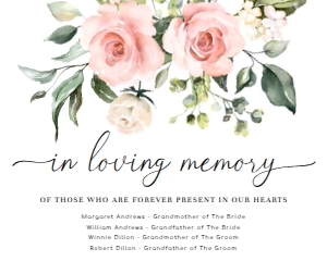 DAR-PNK-7-B605 - DARCY FLORAL - PINK - IN LOVING MEMORY SIGN - LANDSCAPE - 8" x 10": DAR-PNK-7-B605 - DARCY FLORAL - PINK - IN LOVING MEMORY SIGN