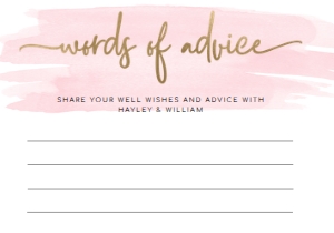 WAT-PNK-10-B192 - WATERCOLOUR PINK - GOLD FOIL - WORDS OF ADVICE CARD - 3.5" x 5": WAT-PNK-10-B598 - WATERCOLOUR PINK - GOLD - BABY SHOWER GAME BUNDLE