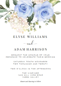 DAR-BLU-1-B116 - DARCY FLORAL BLUE - WEDDING INVITATION - A6: DAR-BLU-1-B171 - DARCY FLORAL - BLUE - WEDDING INVITATION SUITE