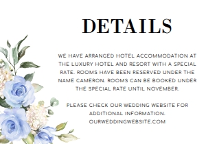 DAR-BLU-2-B169 - DARCY FLORAL - BLUE - WEDDING DETAILS CARD - 3.5" x 5": DAR-BLU-1-B171 - DARCY FLORAL - BLUE - WEDDING INVITATION SUITE