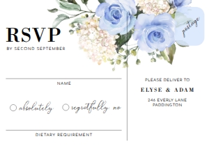 DAR-BLU-2-B170 - DARCY FLORAL - BLUE - RSVP POSTCARD - A6: DAR-BLU-1-B171 - DARCY FLORAL - BLUE - WEDDING INVITATION SUITE