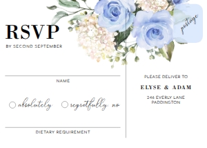 DAR-BLU-2-B170 - DARCY FLORAL - BLUE - RSVP POSTCARD - 5" x 7": DAR-BLU-1-B171 - DARCY FLORAL - BLUE - WEDDING INVITATION SUITE