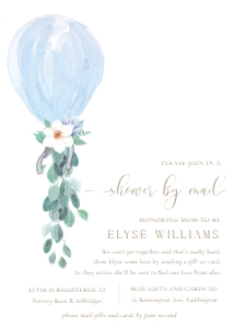 DAF-BLU-1-B670 - DARLINGTON FLORAL - BLUE - BABY SHOWER BY MAIL INVITATION - 5" x 7": DAF-BLU-1-B670 - DARLINGTON FLORAL - BLUE - BABY SHOWER BY MAIL INVITATION