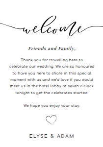 LUC-WHT-2-B686 - LUCAS SCRIPT - WHITE - WELCOME BAG TAG - 3.5" x 5": LUC-WHT-2-B787 - LUCAS SCRIPT - WHITE - ITINERARY, WELCOME CARD AND TAG BUNDLE