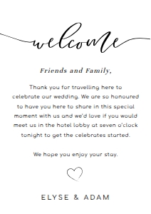 LUC-WHT-2-B686 - LUCAS SCRIPT - WHITE - WELCOME BAG TAG - A7: LUC-WHT-2-B787 - LUCAS SCRIPT - WHITE - ITINERARY, WELCOME CARD AND TAG BUNDLE