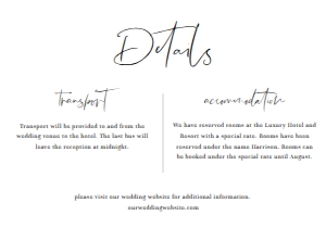 GIG-WHT-2-B707 - GIGI SCRIPT - WHITE - DETAILS CARD - 3.5" x 5": GIG-WHT-1-B709 - GIGI SCRIPT - WHITE - WEDDING INVITATION SUITE