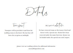 GIG-WHT-2-B707 - GIGI SCRIPT - WHITE - DETAILS CARD - 5.5" x 4": GIG-WHT-1-B709 - GIGI SCRIPT - WHITE - WEDDING INVITATION SUITE