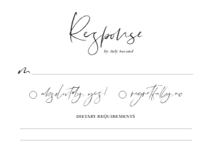 GIG-WHT-2-B708 - GIGI SCRIPT - WHITE - RSVP CARD - 3.5" x 5": GIG-WHT-1-B709 - GIGI SCRIPT - WHITE - WEDDING INVITATION SUITE