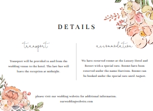 CAM-MTL-2-B716 - CAMBRIDGE FLORAL - MULTI - DETAILS CARD - 5.5" x 4": CAM-MLT-1-B718 - CAMBRIDGE FLORAL - MULTI - WEDDING INVITATION SUITE