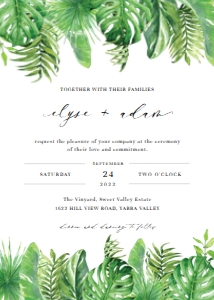 NAN-GRE-1-B733 - NANTUCKET PALM - GREEN - WEDDING INVITATION - 5" x 7": NAN-GRE-1-B736 - NANTUCKET PALM - GREEN - WEDDING INVITATION SUITE