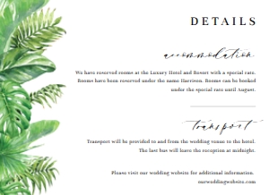 NAN-GRE-2-B734 - NANTUCKET PALM - GREEN - DETAILS CARD - 5.5" x 4": NAN-GRE-1-B736 - NANTUCKET PALM - GREEN - WEDDING INVITATION SUITE