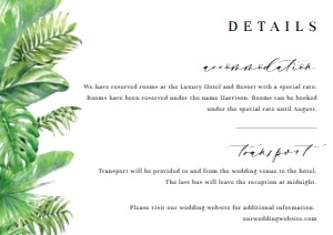NAN-GRE-2-B734 - NANTUCKET PALM - GREEN - DETAILS CARD - A7: NAN-GRE-1-B736 - NANTUCKET PALM - GREEN - WEDDING INVITATION SUITE