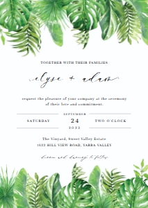 NAN-GRE-1-B733 - NANTUCKET PALM - GREEN - WEDDING INVITATION - A6: NAN-GRE-1-B736 - NANTUCKET PALM - GREEN - WEDDING INVITATION SUITE