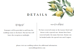 TUL-YEL-2-B753 - TUSCAN LEMONS - YELLOW - DETAILS CARD - A7: TUL-YEL-1-B755 - TUSCAN LEMONS - YELLOW - WEDDING INVITATION SUITE