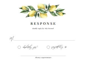 TUL-YEL-2-B754 - TUSCAN LEMONS - YELLOW - RSVP CARD - 5.5" x 4": TUL-YEL-1-B755 - TUSCAN LEMONS - YELLOW - WEDDING INVITATION SUITE