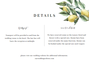 TUL-YEL-2-B753 - TUSCAN LEMONS - YELLOW - DETAILS CARD - 5.5" x 4": TUL-YEL-1-B755 - TUSCAN LEMONS - YELLOW - WEDDING INVITATION SUITE