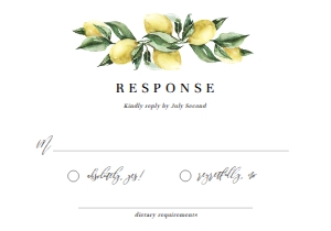 TUL-YEL-2-B754 - TUSCAN LEMONS - YELLOW - RSVP CARD - 3.5" x 5": TUL-YEL-1-B755 - TUSCAN LEMONS - YELLOW - WEDDING INVITATION SUITE