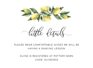 TUL-YEL-2-B759 - TUSCAN LEMONS - YELLOW - DETAILS CARD - 5.5" x 4": TUL-YEL-1-B761 - TUSCAN LEMONS - YELLOW - BRIDAL SHOWER INVITATION SUITE
