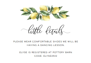 TUL-YEL-2-B759 - TUSCAN LEMONS - YELLOW - DETAILS CARD - 3.5" x 5": TUL-YEL-1-B761 - TUSCAN LEMONS - YELLOW - BRIDAL SHOWER INVITATION SUITE