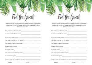 NAN-GRE-10-B780 - NANTUCKET PALM - GREEN - FIND THE GUEST GAME - A4: NAN-GRE-10-B1045 - NANTUCKET PALM - GREEN - BRIDAL SHOWER GAMES BUNDLE