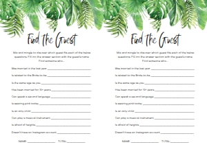 NAN-GRE-10-B780 - NANTUCKET PALM - GREEN - FIND THE GUEST GAME - LETTER: NAN-GRE-10-B1045 - NANTUCKET PALM - GREEN - BRIDAL SHOWER GAMES BUNDLE