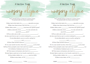 WAT-GRE-10-B010-WATERCOLOUR GREEN - BABY SHOWER GAME - NURSERY RHYME - LETTER: WAT-GRE-10-B598 - WATERCOLOUR GREEN - GOLD - BABY SHOWER GAMES BUNDLE