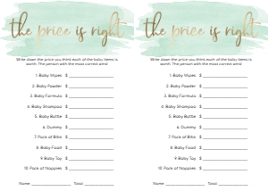 WAT-GRE-10-B246 - WATERCOLOUR GREEN - GOLD FOIL - BABY SHOWER PRICE IS RIGHT GAME - LETTER: WAT-GRE-10-B598 - WATERCOLOUR GREEN - GOLD - BABY SHOWER GAMES BUNDLE
