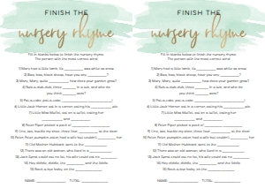 WAT-GRE-10-B010-WATERCOLOUR GREEN - BABY SHOWER GAME - NURSERY RHYME - A4: WAT-GRE-10-B598 - WATERCOLOUR GREEN - GOLD - BABY SHOWER GAMES BUNDLE