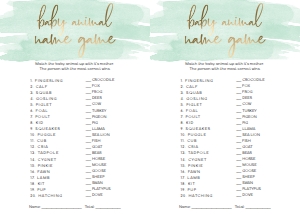 WAT-GRE-10-B595 - WATERCOLOUR GREEN - GOLD - BABY ANIMAL NAME GAME - LETTER: WAT-GRE-10-B598 - WATERCOLOUR GREEN - GOLD - BABY SHOWER GAMES BUNDLE