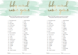 WAT-GRE-10-B595 - WATERCOLOUR GREEN - GOLD - BABY ANIMAL NAME GAME - A4: WAT-GRE-10-B598 - WATERCOLOUR GREEN - GOLD - BABY SHOWER GAMES BUNDLE
