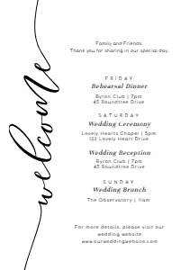 LUC-WHT-2-B786 - LUCAS SCRIPT - WHITE - WELCOME CARD - A5: LUC-WHT-2-B787 - LUCAS SCRIPT - WHITE - ITINERARY, WELCOME CARD AND TAG BUNDLE